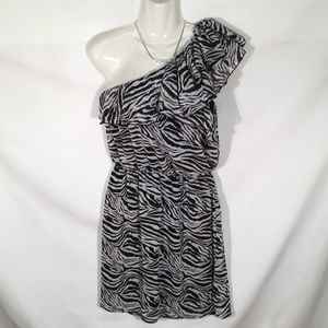 Eyelash Couture One Shoulder Zebra Dress Size L